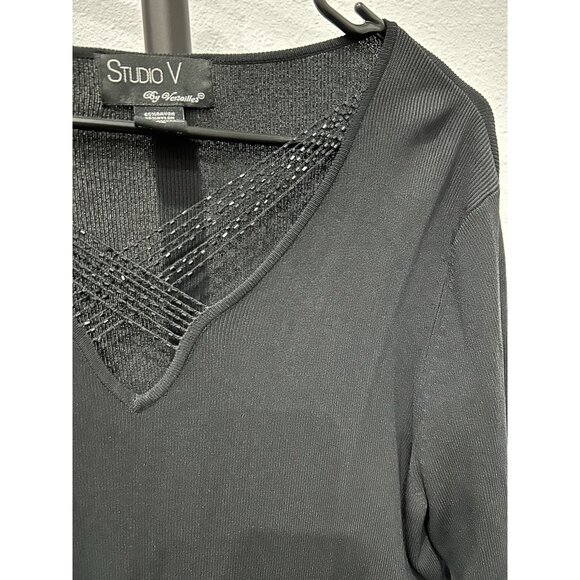 Studio V By Versailles Black Knit Top Neck Detail Sz XL - Picture 4 of 8